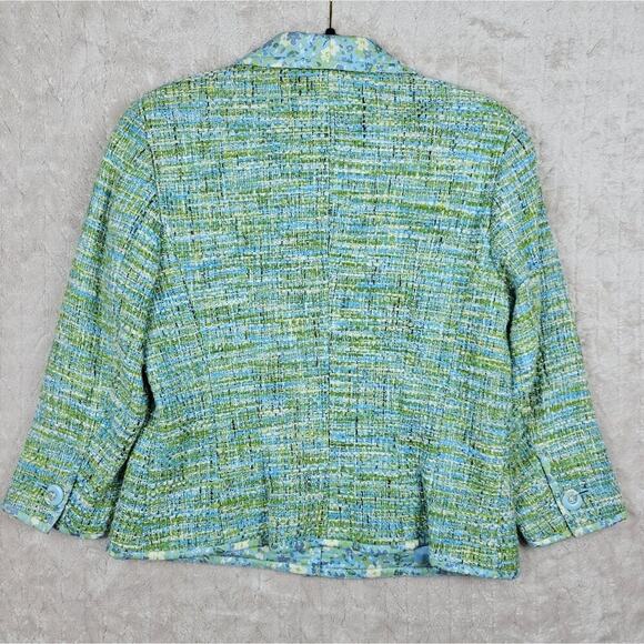 Sigrid Olsen Tweed Blazer 10 Retro Floral Groovy Colorful 60s Mod Preppy Blue - Picture 6 of 8